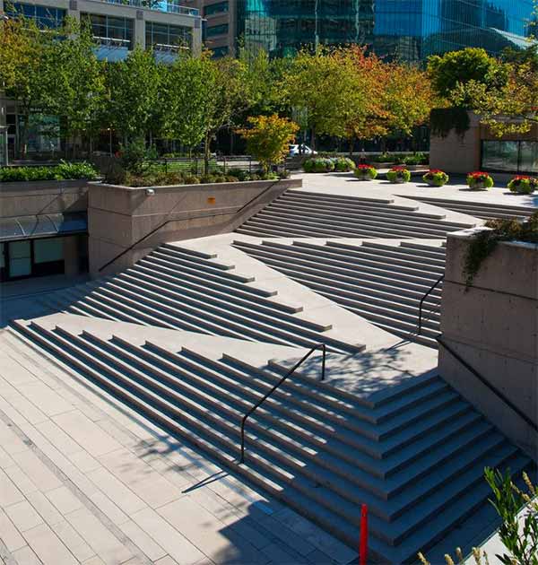 The ramp in Robson Square from an angle showing it is very steep