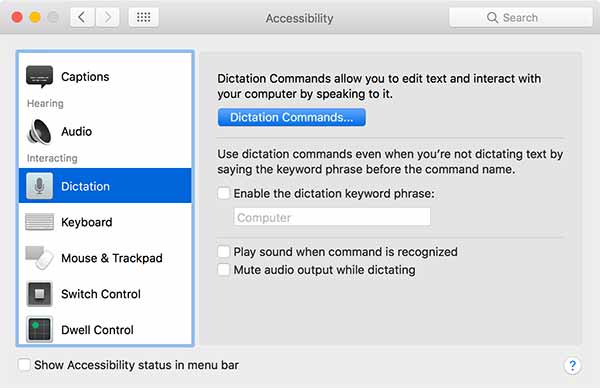 Mac Voice Control settings